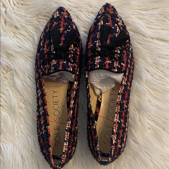 SOLE Society Women's Tweed Loafers - Navy and Orange size 9.5 BNWOT - Picture 12 of 12